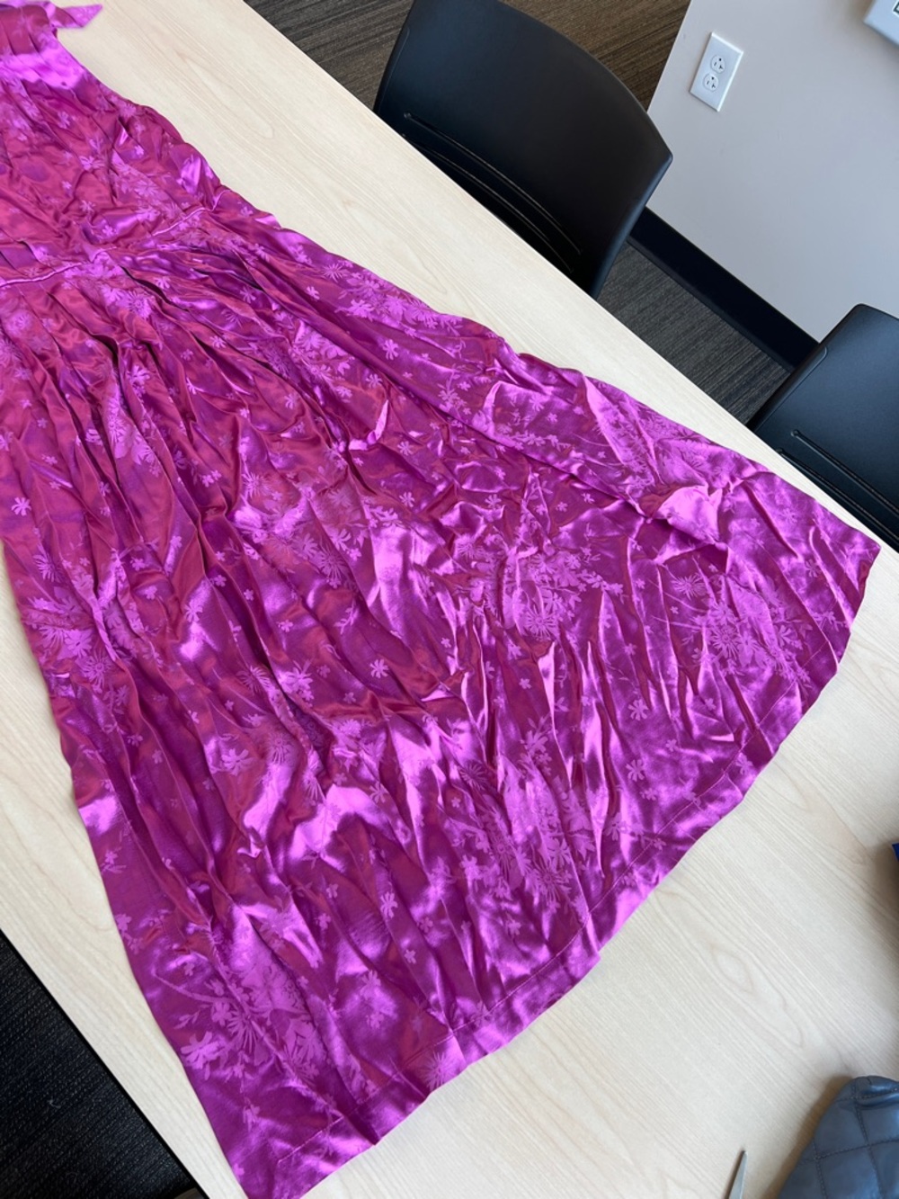 SABINA MUSAYEV fuchsia satin jacquard floral print neck bow sleeveless dress S - Picture 6 of 16